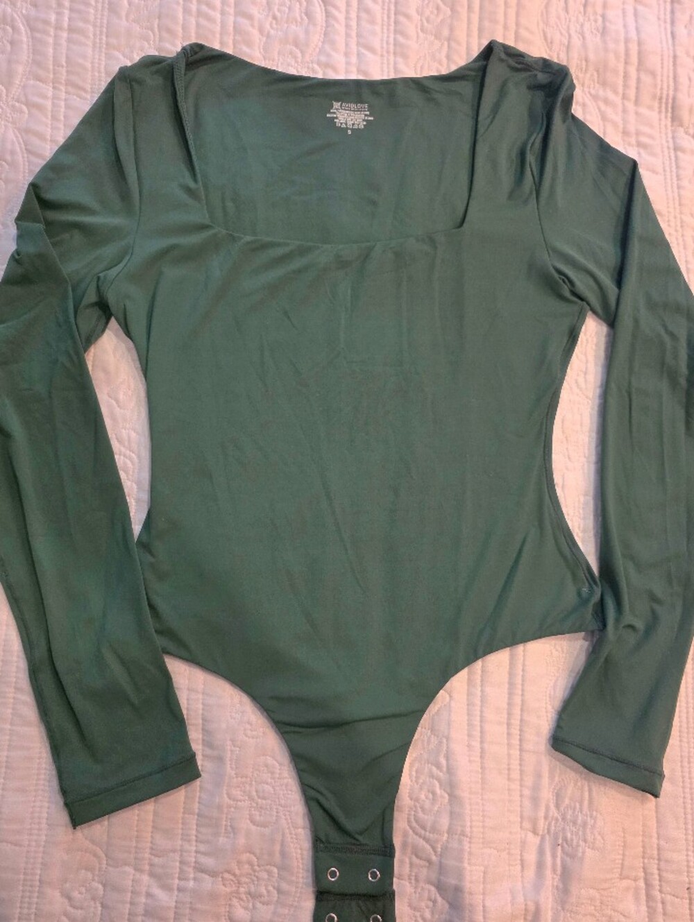 Avidlove Dark Green Square-neck Long Sleeve Body Suit Sz S